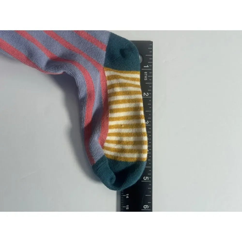 Matilda Jane Girls Knee High Socks Pink Blue Striped Button Accent One Size